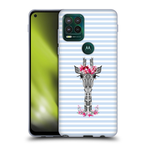 Monika Strigel Flower Giraffe And Stripes Blue Soft Gel Case for Motorola Moto G Stylus 5G 2021