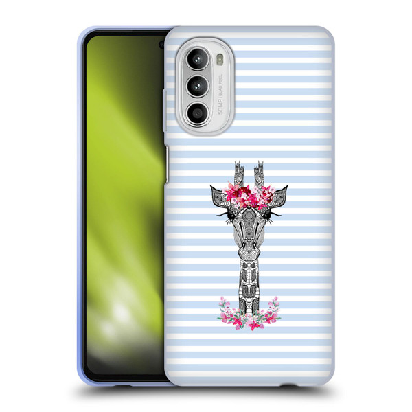 Monika Strigel Flower Giraffe And Stripes Blue Soft Gel Case for Motorola Moto G52