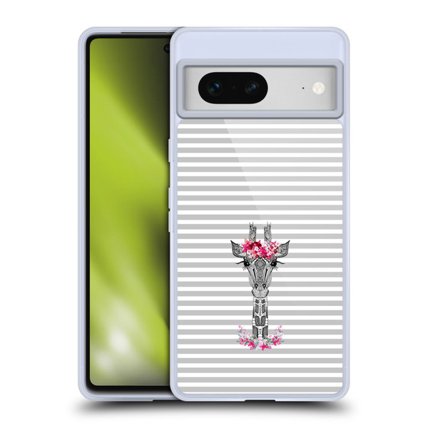 Monika Strigel Flower Giraffe And Stripes Grey Soft Gel Case for Google Pixel 7