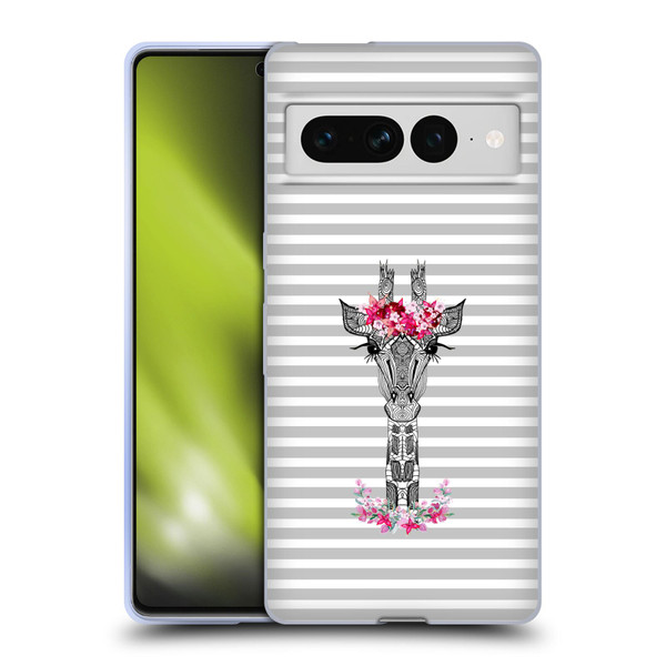 Monika Strigel Flower Giraffe And Stripes Grey Soft Gel Case for Google Pixel 7 Pro