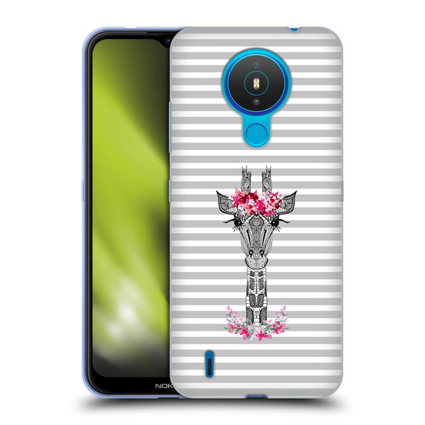 Monika Strigel Flower Giraffe And Stripes Grey Soft Gel Case for Nokia 1.4
