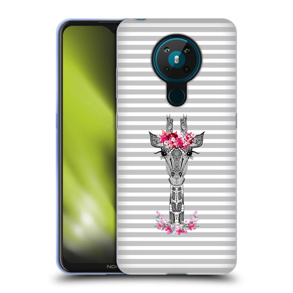 Monika Strigel Flower Giraffe And Stripes Grey Soft Gel Case for Nokia 5.3