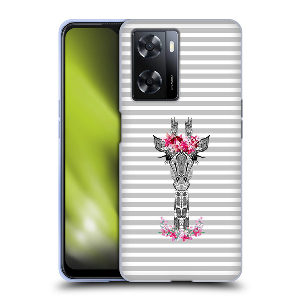 Monika Strigel Flower Giraffe And Stripes Grey Soft Gel Case for OPPO A57s