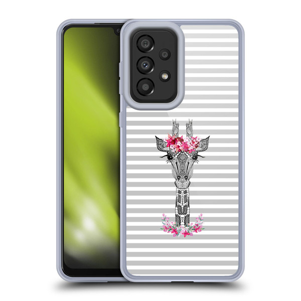 Monika Strigel Flower Giraffe And Stripes Grey Soft Gel Case for Samsung Galaxy A33 5G (2022)