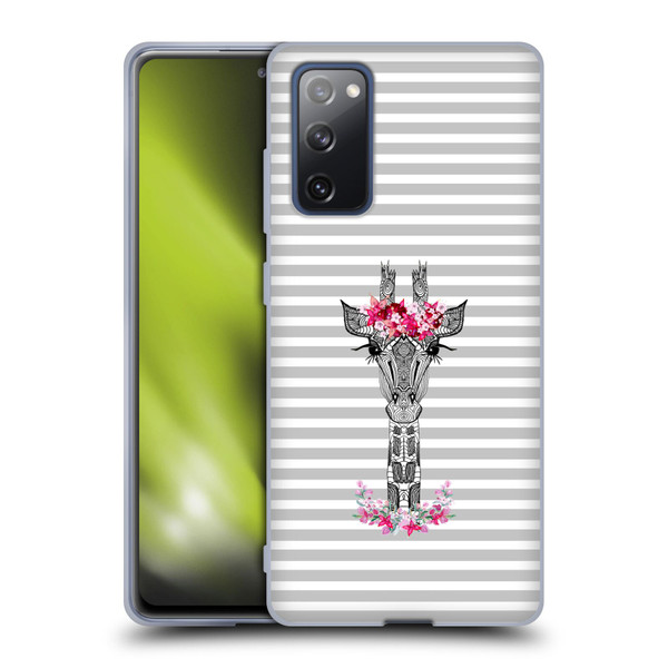 Monika Strigel Flower Giraffe And Stripes Grey Soft Gel Case for Samsung Galaxy S20 FE / 5G