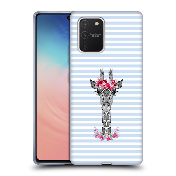 Monika Strigel Flower Giraffe And Stripes Blue Soft Gel Case for Samsung Galaxy S10 Lite