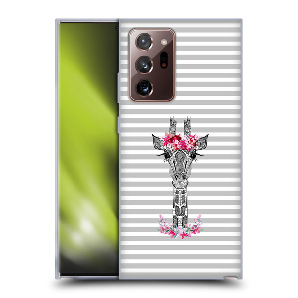 Monika Strigel Flower Giraffe And Stripes Grey Soft Gel Case for Samsung Galaxy Note20 Ultra / 5G