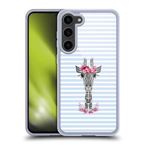 Monika Strigel Flower Giraffe And Stripes Blue Soft Gel Case for Samsung Galaxy S23+ 5G