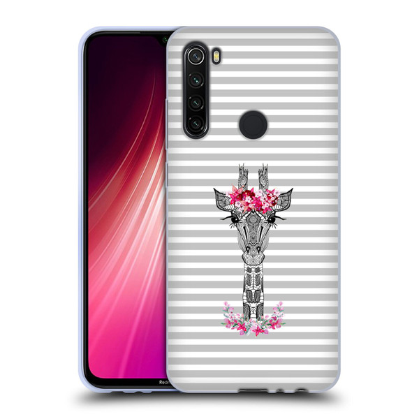 Monika Strigel Flower Giraffe And Stripes Grey Soft Gel Case for Xiaomi Redmi Note 8T