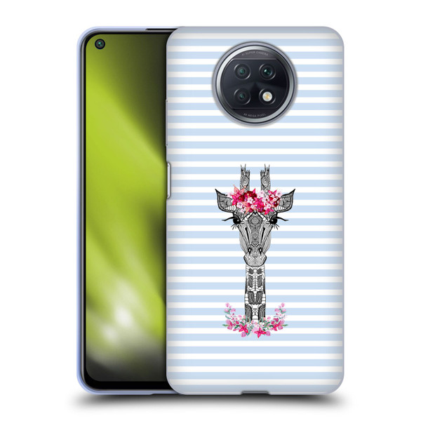 Monika Strigel Flower Giraffe And Stripes Blue Soft Gel Case for Xiaomi Redmi Note 9T 5G