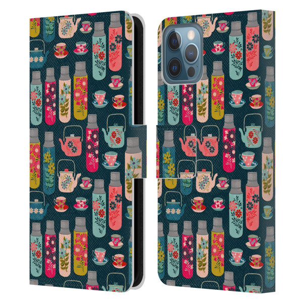 Andrea Lauren Design Food Pattern Jars & Teacups Leather Book Wallet Case Cover For Apple iPhone 12 / iPhone 12 Pro