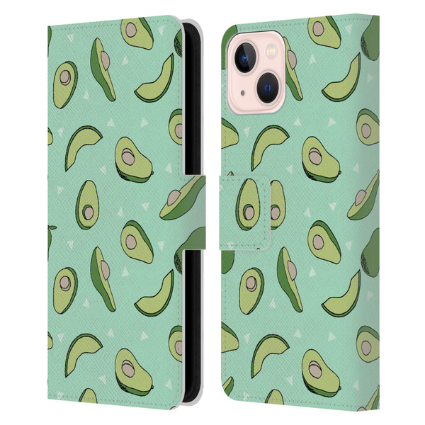 Andrea Lauren Design Food Pattern Avocado Leather Book Wallet Case Cover For Apple iPhone 13