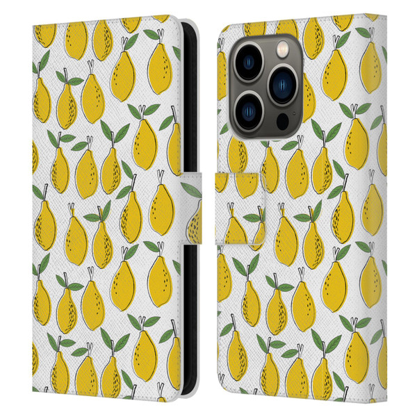 Andrea Lauren Design Food Pattern Lemons Leather Book Wallet Case Cover For Apple iPhone 14 Pro