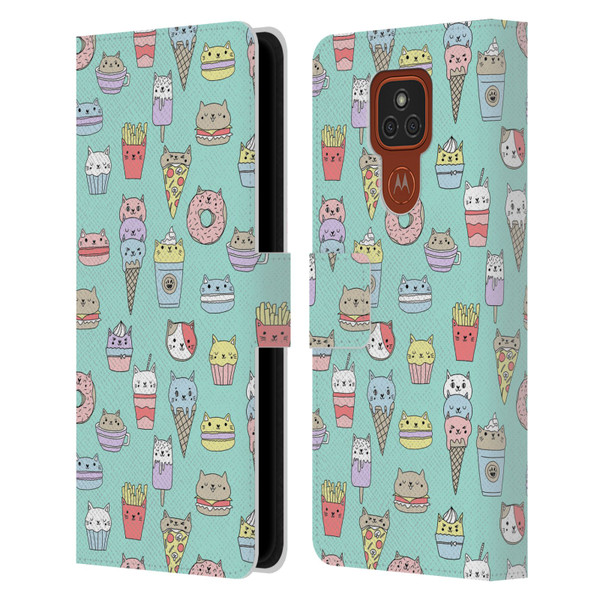 Andrea Lauren Design Food Pattern Catfood Leather Book Wallet Case Cover For Motorola Moto E7 Plus