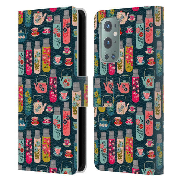 Andrea Lauren Design Food Pattern Jars & Teacups Leather Book Wallet Case Cover For OnePlus 9