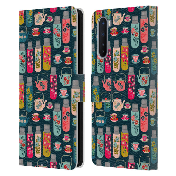 Andrea Lauren Design Food Pattern Jars & Teacups Leather Book Wallet Case Cover For OnePlus Nord 5G