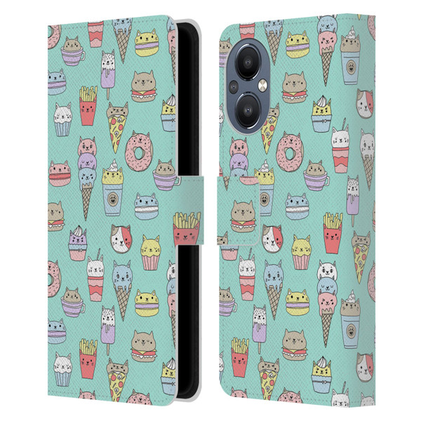 Andrea Lauren Design Food Pattern Catfood Leather Book Wallet Case Cover For OnePlus Nord N20 5G