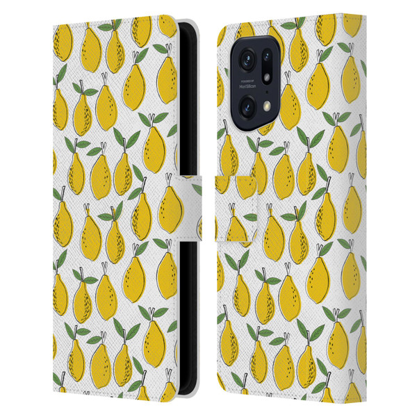 Andrea Lauren Design Food Pattern Lemons Leather Book Wallet Case Cover For OPPO Find X5