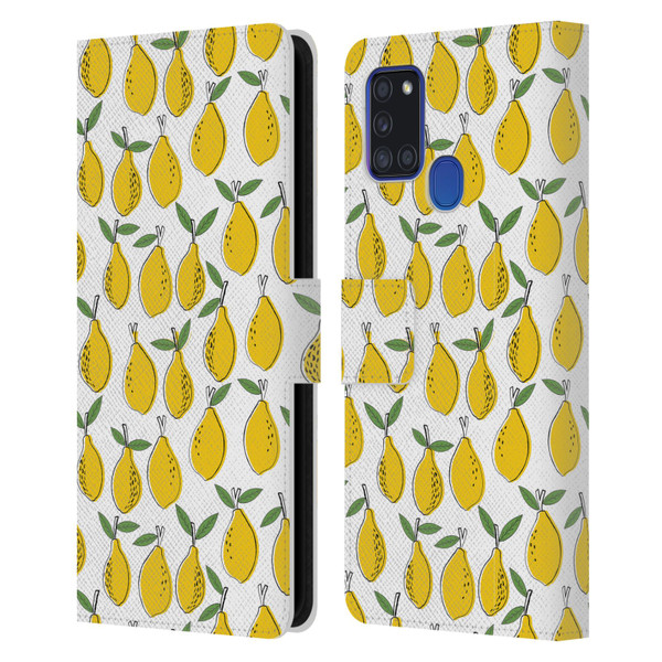 Andrea Lauren Design Food Pattern Lemons Leather Book Wallet Case Cover For Samsung Galaxy A21s (2020)