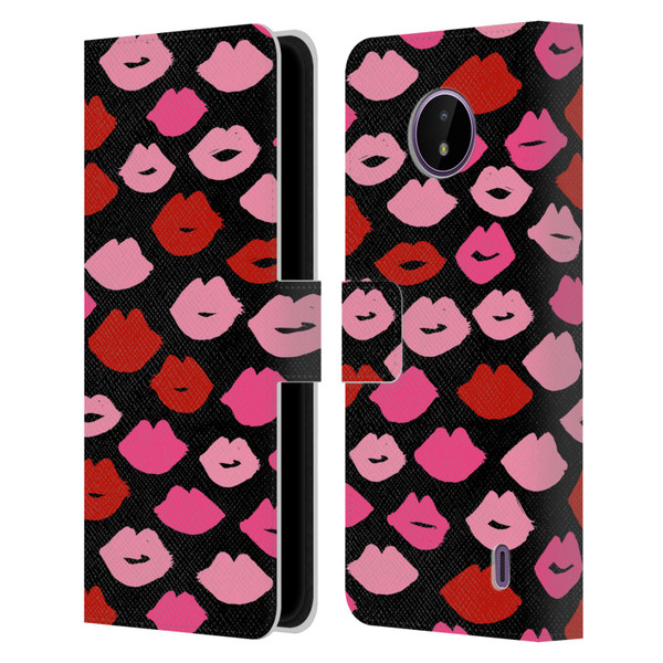 Andrea Lauren Design Lady Like Kisses Leather Book Wallet Case Cover For Nokia C10 / C20