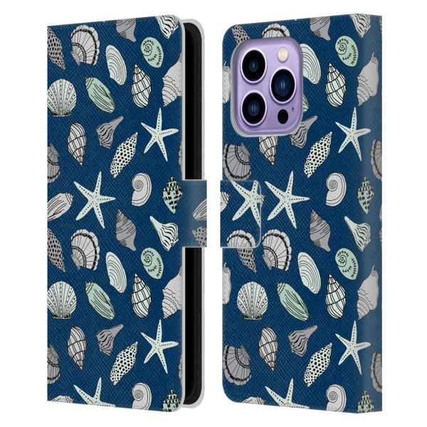 Andrea Lauren Design Sea Animals Shells Leather Book Wallet Case Cover For Apple iPhone 14 Pro Max