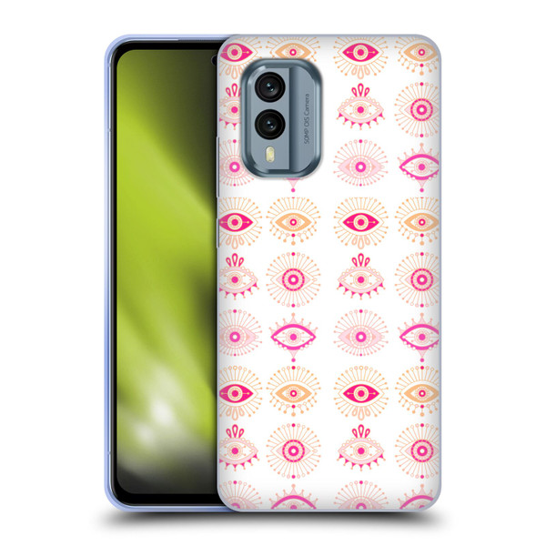 Cat Coquillette Linear Pink Evil Eyes Soft Gel Case for Nokia X30