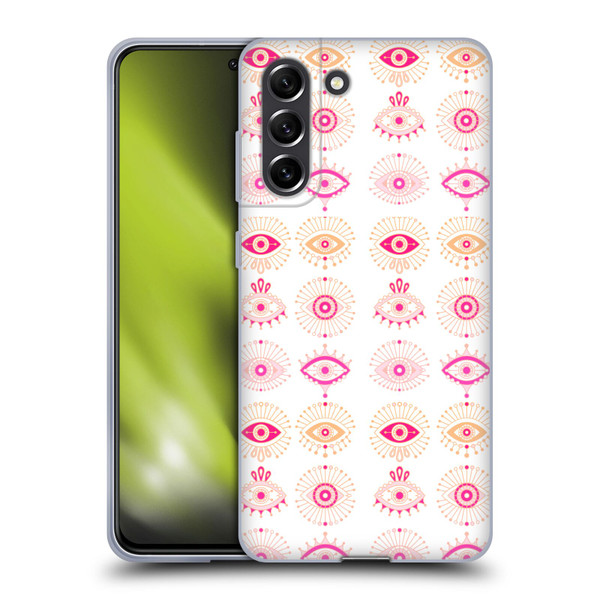 Cat Coquillette Linear Pink Evil Eyes Soft Gel Case for Samsung Galaxy S21 FE 5G