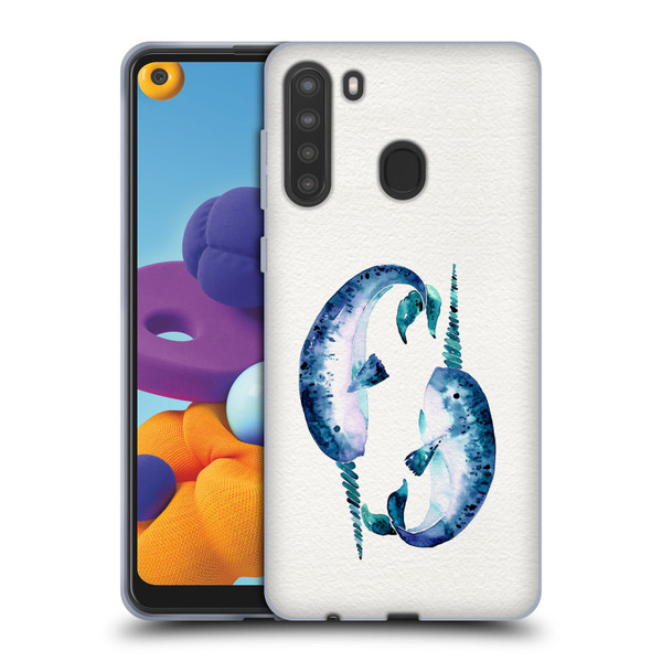 Cat Coquillette Sea Blue Narwhals Soft Gel Case for Samsung Galaxy A21 (2020)