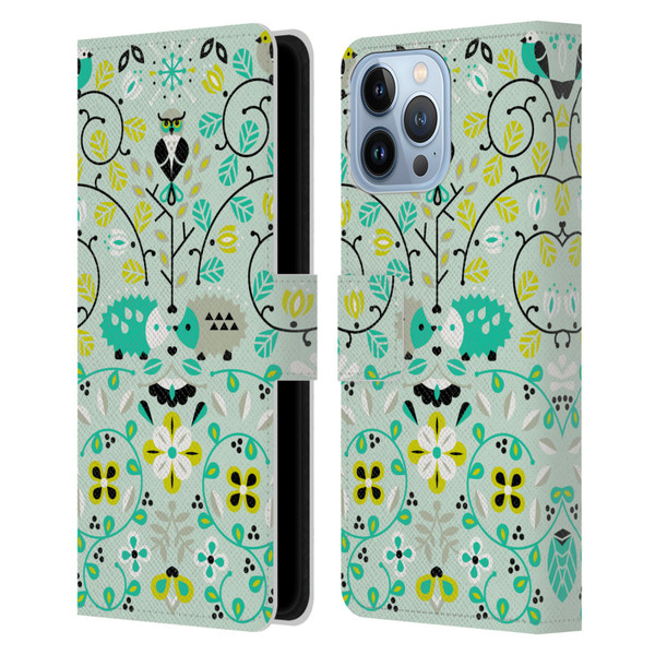 Cat Coquillette Animals Hedgehogs Symmetry Leather Book Wallet Case Cover For Apple iPhone 13 Pro Max