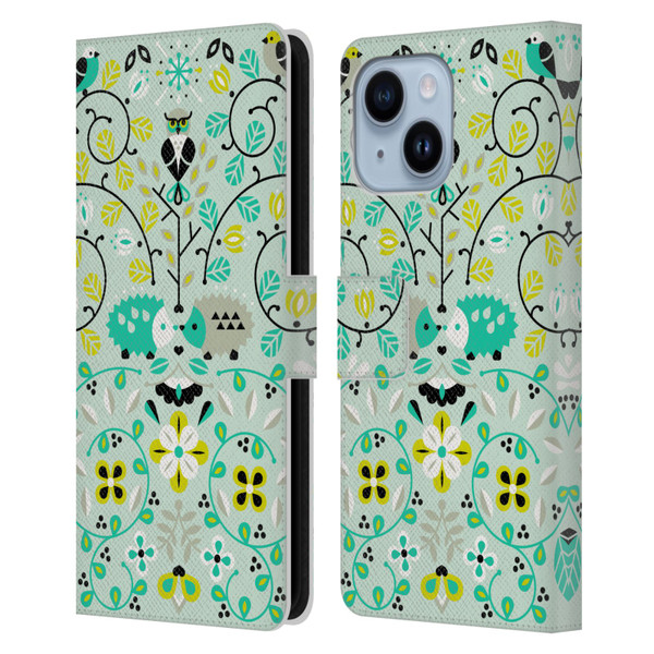 Cat Coquillette Animals Hedgehogs Symmetry Leather Book Wallet Case Cover For Apple iPhone 14 Plus
