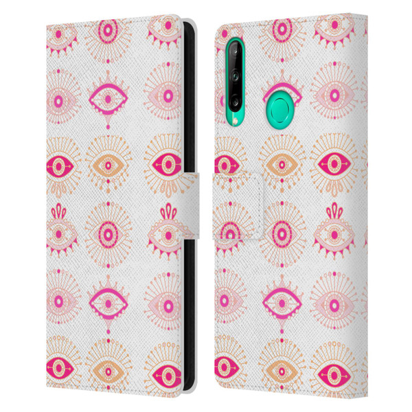 Cat Coquillette Linear Pink Evil Eyes Leather Book Wallet Case Cover For Huawei P40 lite E