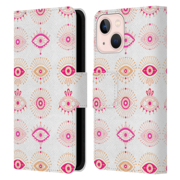Cat Coquillette Linear Pink Evil Eyes Leather Book Wallet Case Cover For Apple iPhone 13 Mini