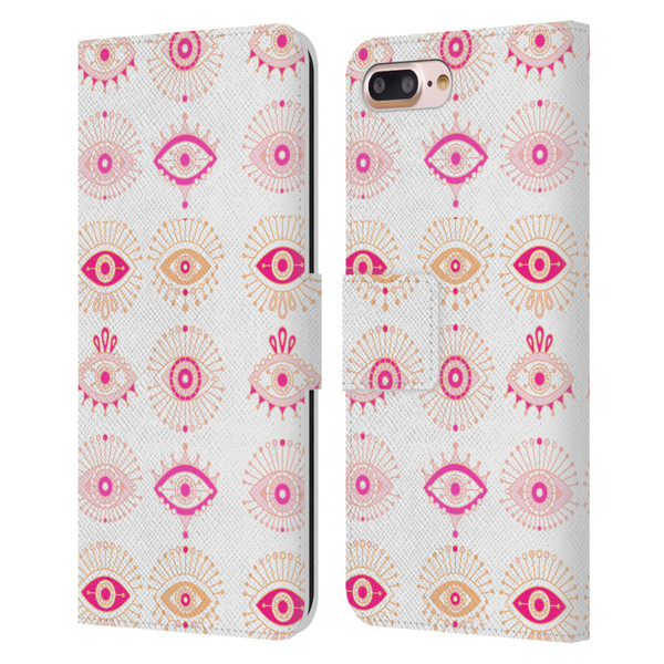 Cat Coquillette Linear Pink Evil Eyes Leather Book Wallet Case Cover For Apple iPhone 7 Plus / iPhone 8 Plus