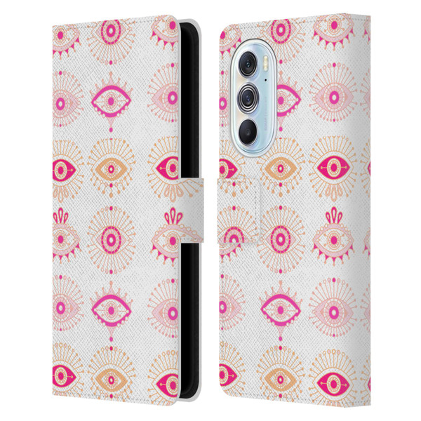 Cat Coquillette Linear Pink Evil Eyes Leather Book Wallet Case Cover For Motorola Edge X30