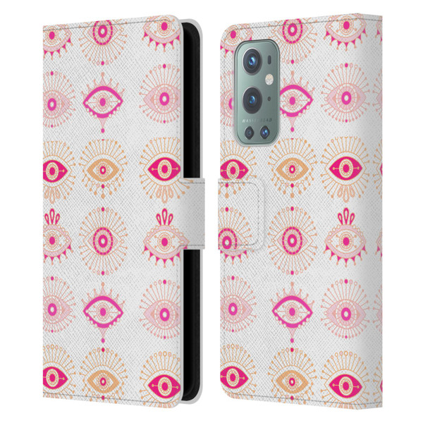 Cat Coquillette Linear Pink Evil Eyes Leather Book Wallet Case Cover For OnePlus 9