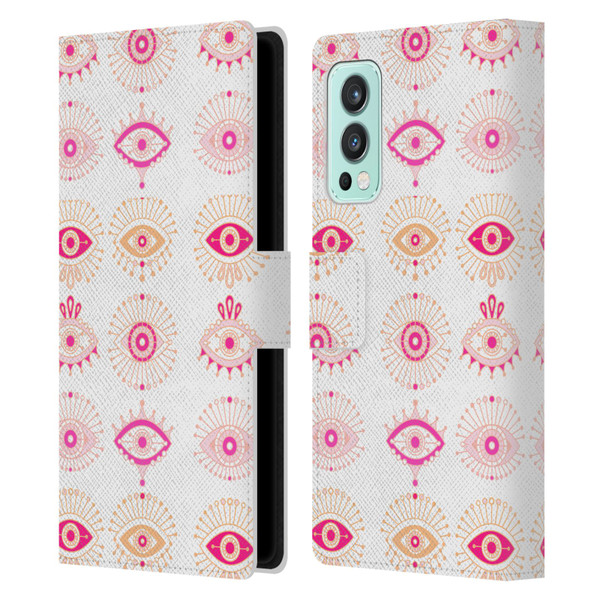 Cat Coquillette Linear Pink Evil Eyes Leather Book Wallet Case Cover For OnePlus Nord 2 5G