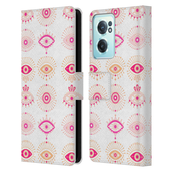 Cat Coquillette Linear Pink Evil Eyes Leather Book Wallet Case Cover For OnePlus Nord CE 2 5G