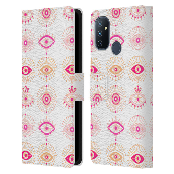 Cat Coquillette Linear Pink Evil Eyes Leather Book Wallet Case Cover For OnePlus Nord N100
