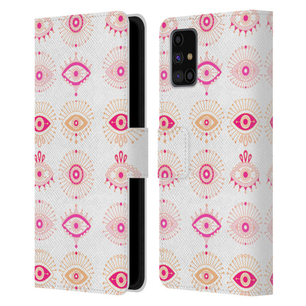 Cat Coquillette Linear Pink Evil Eyes Leather Book Wallet Case Cover For Samsung Galaxy M31s (2020)