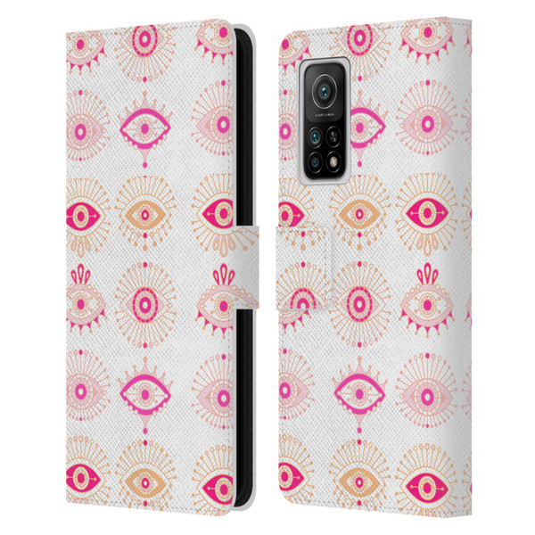 Cat Coquillette Linear Pink Evil Eyes Leather Book Wallet Case Cover For Xiaomi Mi 10T 5G