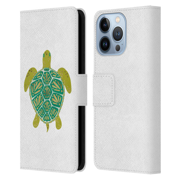 Cat Coquillette Sea Turtle Green Leather Book Wallet Case Cover For Apple iPhone 13 Pro