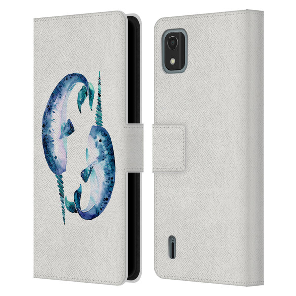 Cat Coquillette Sea Blue Narwhals Leather Book Wallet Case Cover For Nokia C2 2nd Edition
