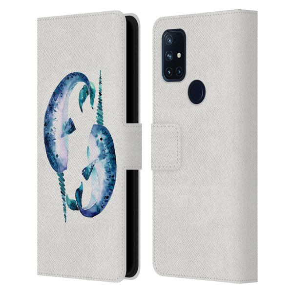 Cat Coquillette Sea Blue Narwhals Leather Book Wallet Case Cover For OnePlus Nord N10 5G