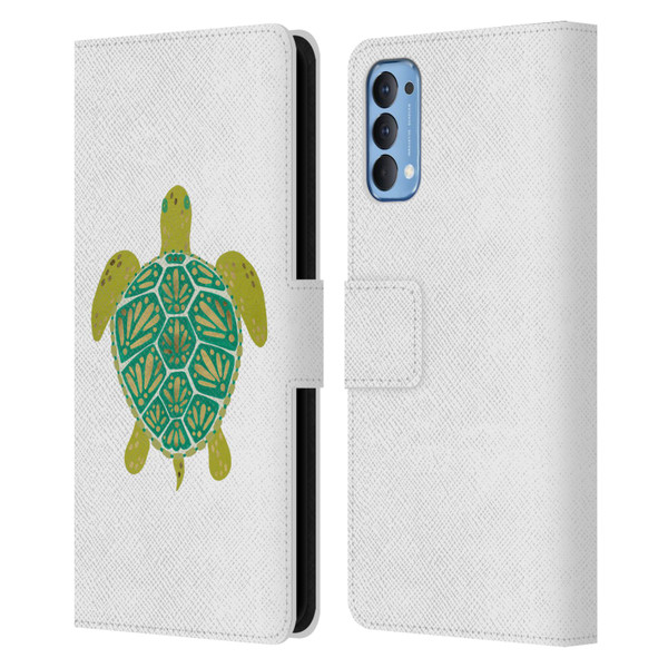 Cat Coquillette Sea Turtle Green Leather Book Wallet Case Cover For OPPO Reno 4 5G