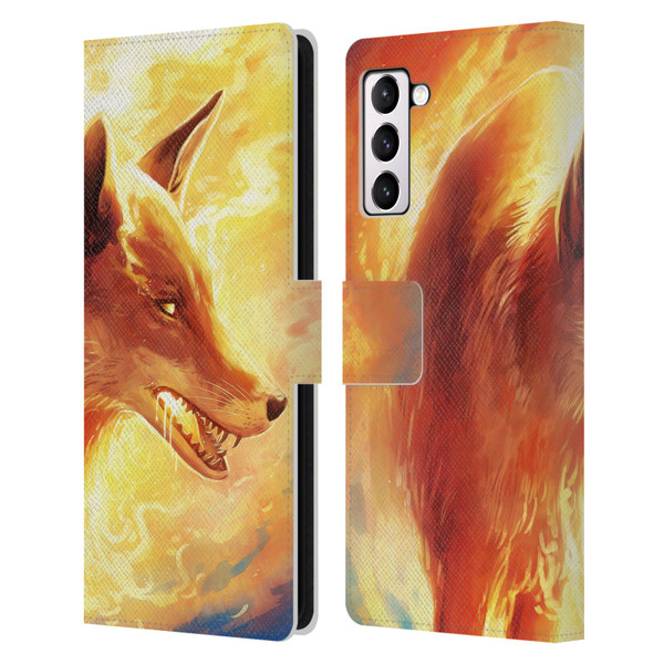 Jonas "JoJoesArt" Jödicke Wildlife Fire Fox Leather Book Wallet Case Cover For Samsung Galaxy S21+ 5G