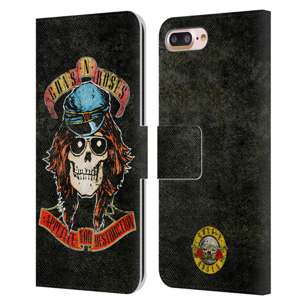 Guns N' Roses Vintage Rose Leather Book Wallet Case Cover For Apple iPhone 7 Plus / iPhone 8 Plus