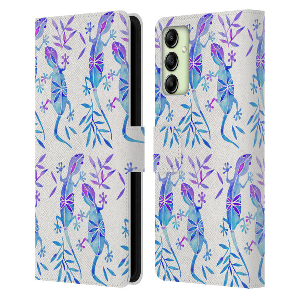 Cat Coquillette Animals 2 Indigo Geckos Leather Book Wallet Case Cover For Samsung Galaxy A14 5G