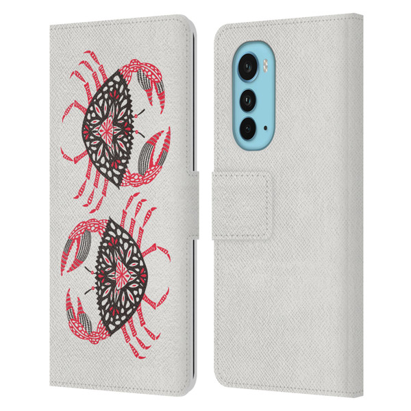Cat Coquillette Sea Pink Crab Leather Book Wallet Case Cover For Motorola Edge (2022)