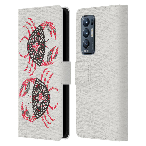Cat Coquillette Sea Pink Crab Leather Book Wallet Case Cover For OPPO Find X3 Neo / Reno5 Pro+ 5G
