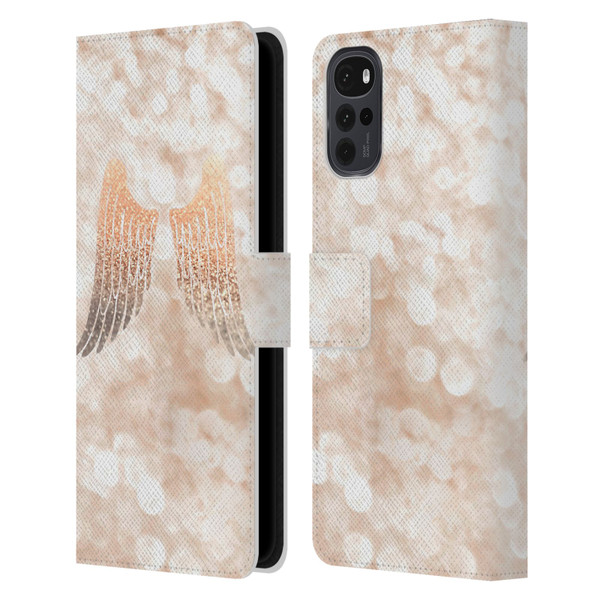 Monika Strigel Champagne Gold Wings Leather Book Wallet Case Cover For Motorola Moto G22